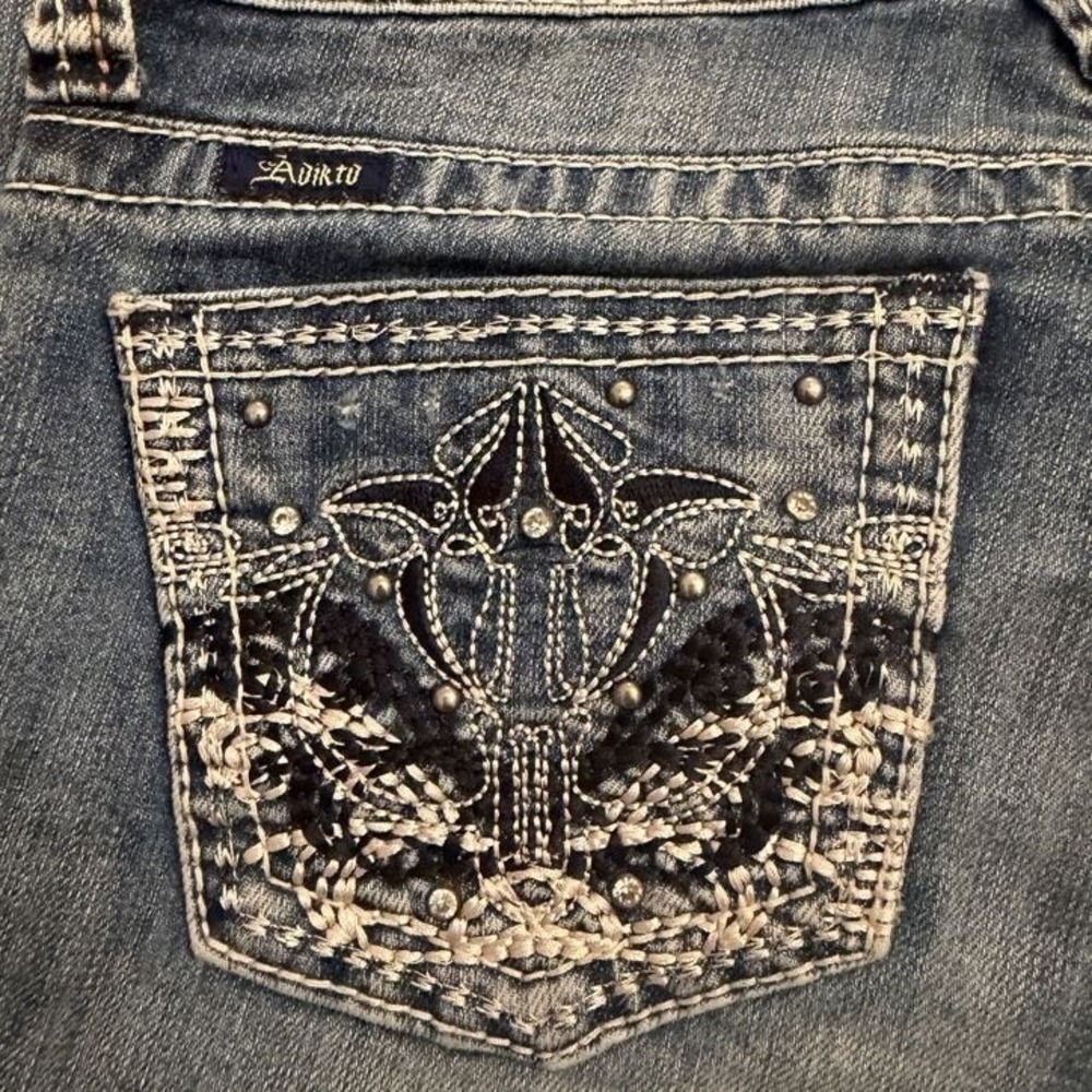 Adiktd Y2K Bootcut Jeans Embellished Pockets Low Rise Denim 32x33 - Picture 6 of 12